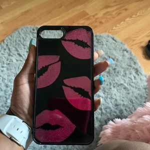 Pink & Black glitter lips case.